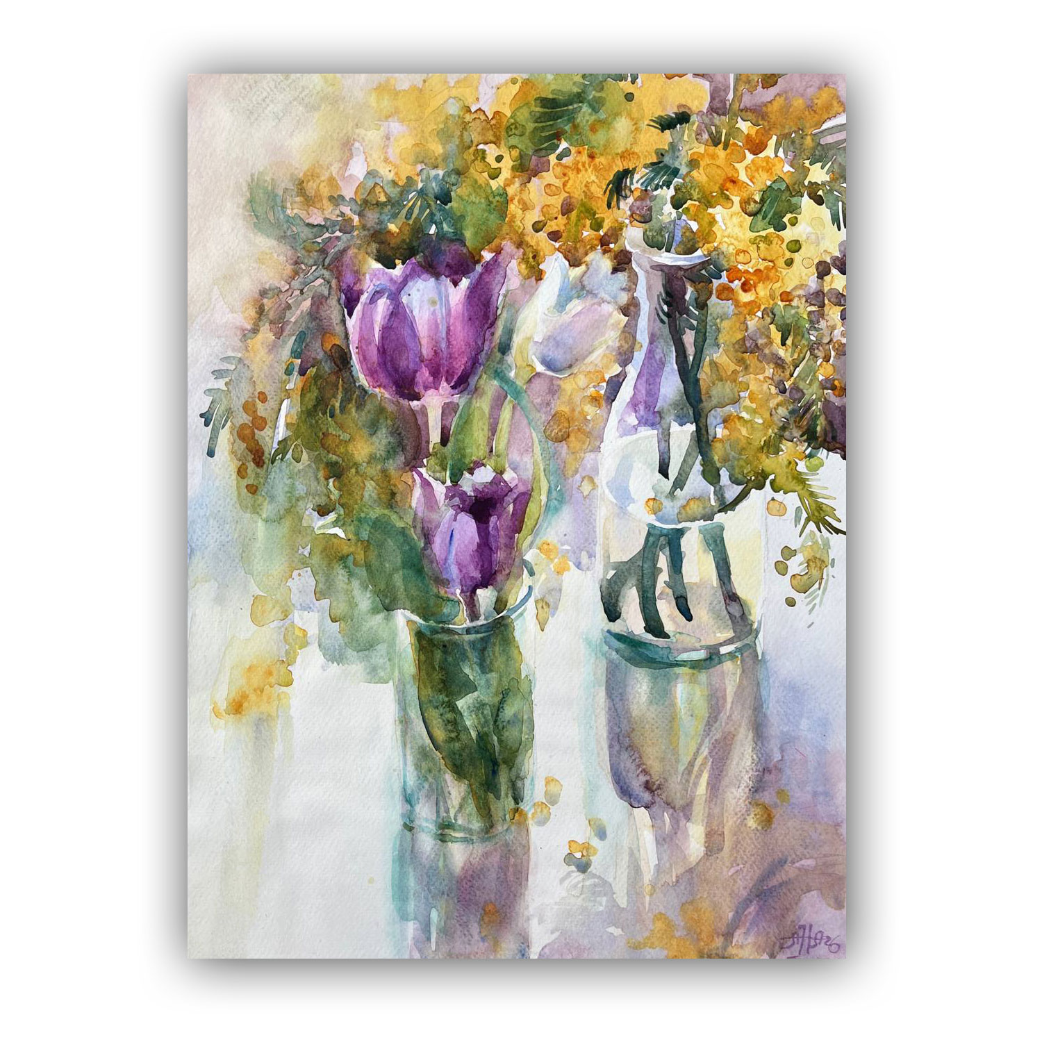 Картина "Март. Тюльпаны и мимоза"