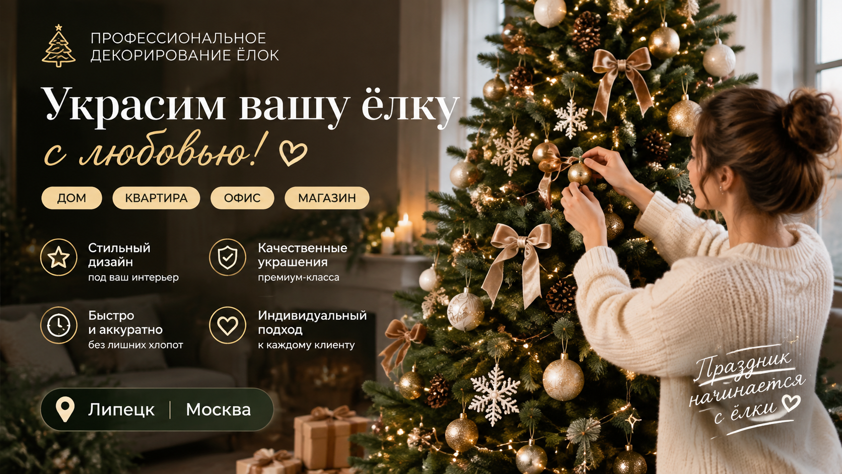 НОВОГОДНЕЕ ОФОРМЛЕНИЕ ЁЛОК И ИНТЕРЬЕРОВ