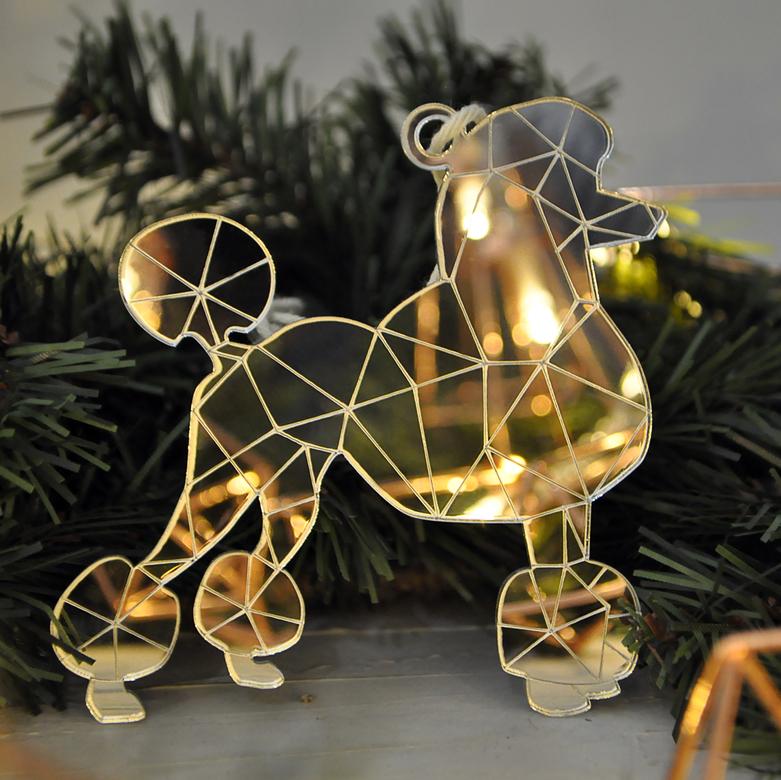 Ёлочная новогодняя игрушка - собака пудель зеркальная - купить необычный сибирский сувенир в подарок на Новый год