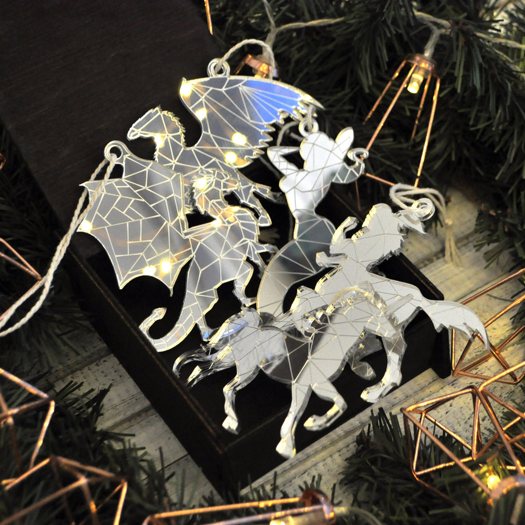 подарочный набор новогодних игрушек на ёлку ручной работы - драконы русалки единороги - необычный подарок на Новый год