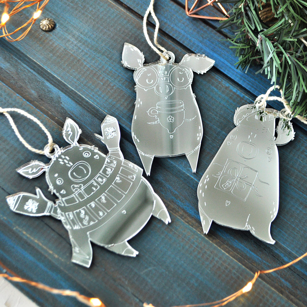 Ёлочные новогодние игрушки - Набор Три поросенка - купить необычный подарок на Новый год