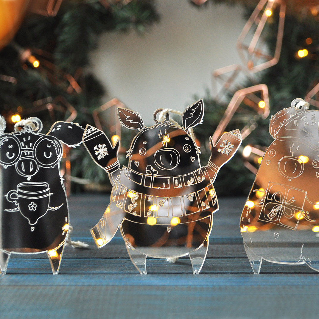 Ёлочные новогодние игрушки - Набор Три поросенка - купить необычный подарок на Новый год