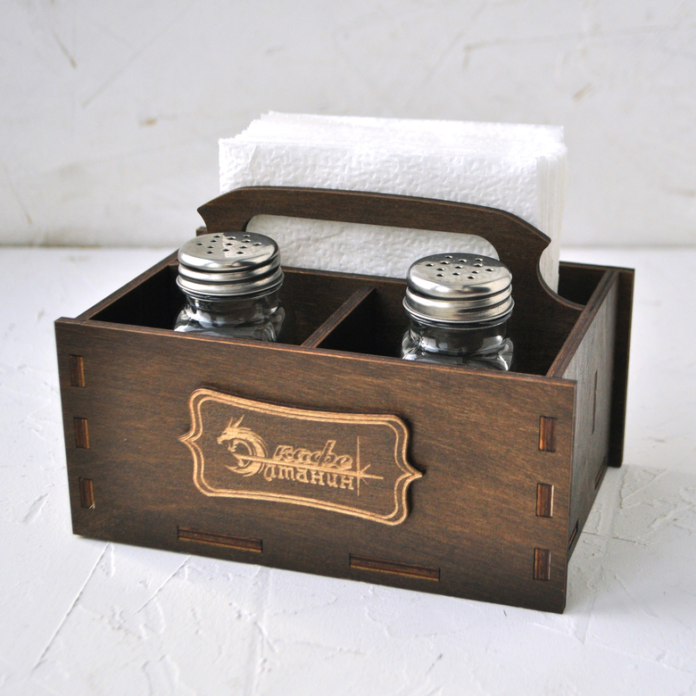 деревянная салфетница и стойка под специи на стол на заказ в Красноярске