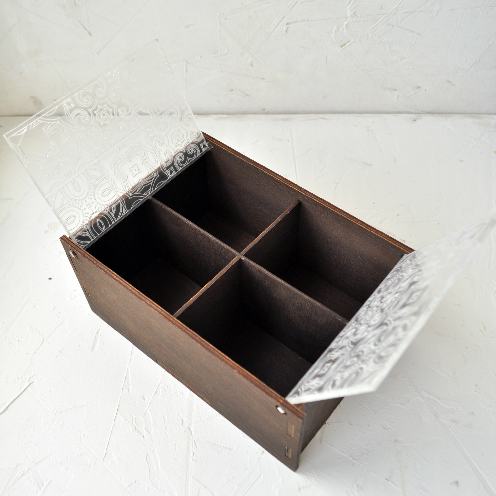 деревянная коробка с секциями для хранения с крышкой - короб для пакетиков чая