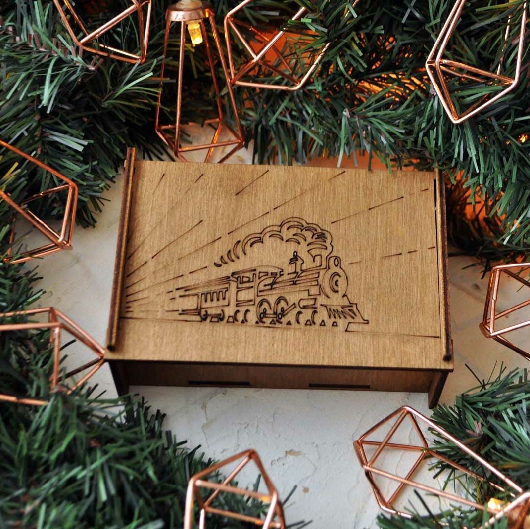 Транспорт подарочный набор зеркальных елочных игрушек ретро тематика в деревянной коробочке