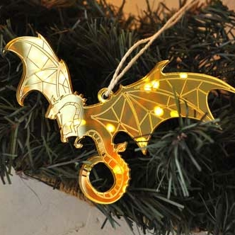 необычная зеркальная ёлочная игрушка на ёлку летящий дракон символ года 2023