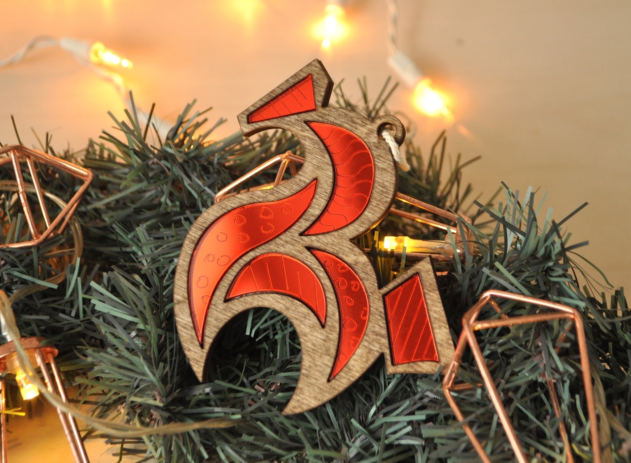 Ёлочная игрушка деревянная "Лошадка фантазийная" с зеркальными вставками в  подарочной коробочке