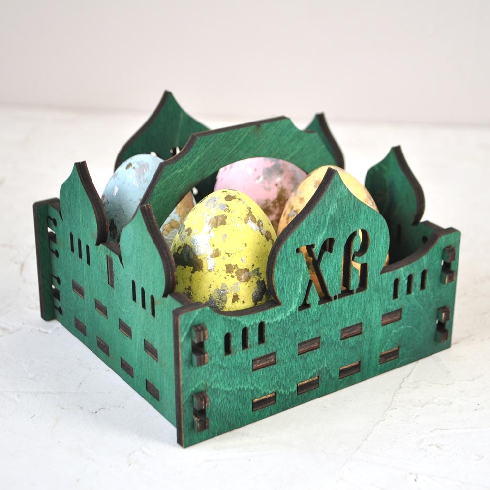 Деревянная корзинка ящик для пасхальных яиц сборная