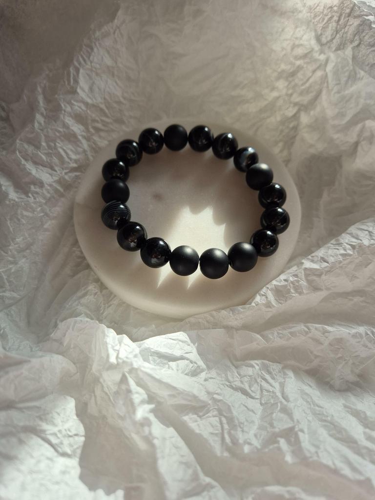 Мужской браслет #18 агат и шунгит