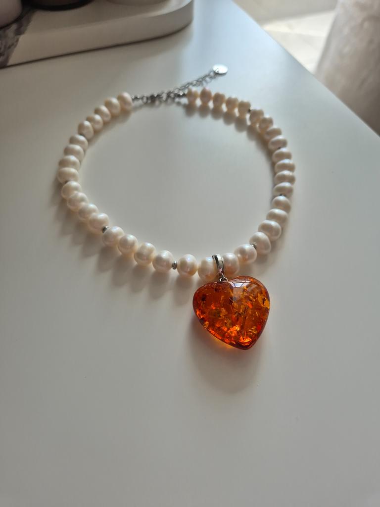 Колье-чокер Grande из крупного натурального жемчуга со съемным сердцем