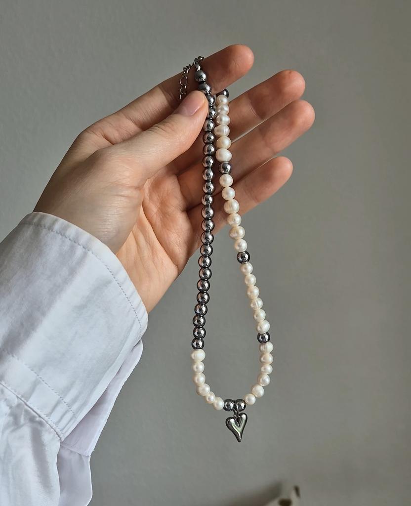 Чокер Combi с жемчугом и гематитом