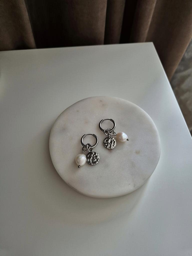 Серьги с натуральным жемчугом и монетками mix #53