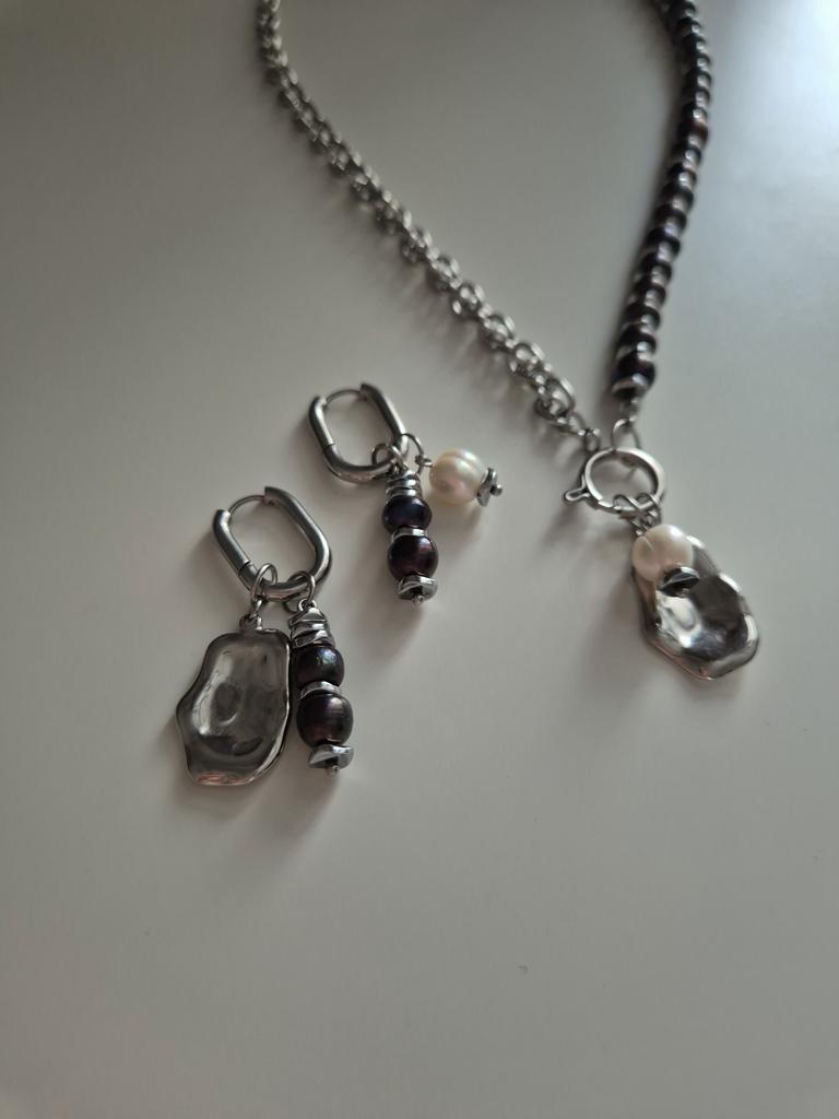 Серьги с натуральным жемчугом Black sea #2