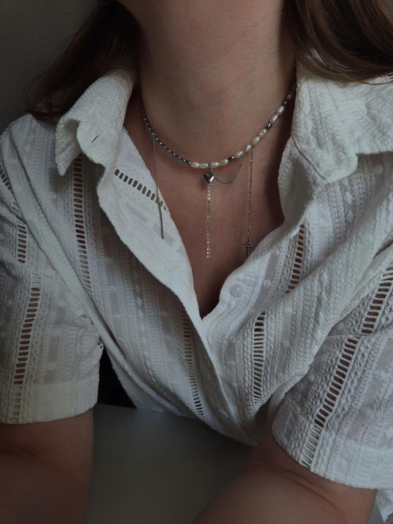 Чокер-колье с натуральным жемчугом и цепочками mix #2