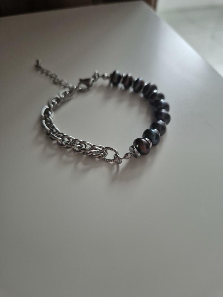 Браслет с натуральным жемчугом Black sea #2