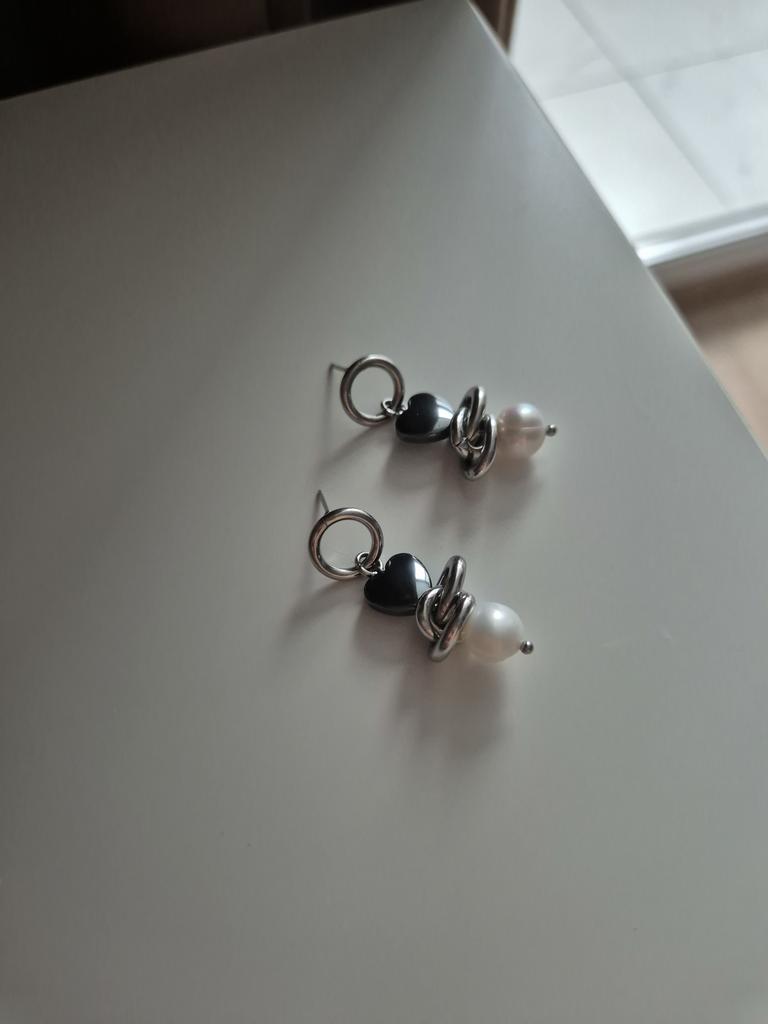 Серьги с натуральным жемчугом и темным гематитом #9