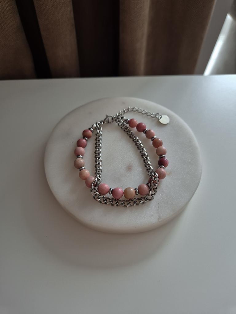 Двойной браслет Rhodonite с цепочкой