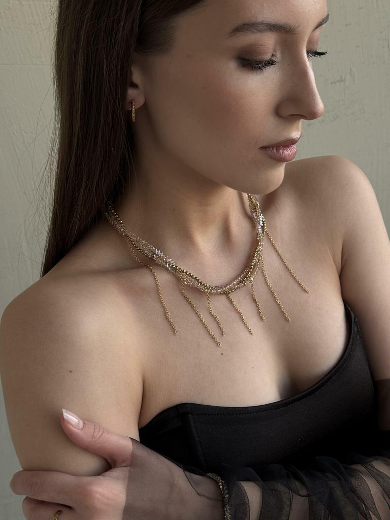 Многослойное колье с цепочками Champagne