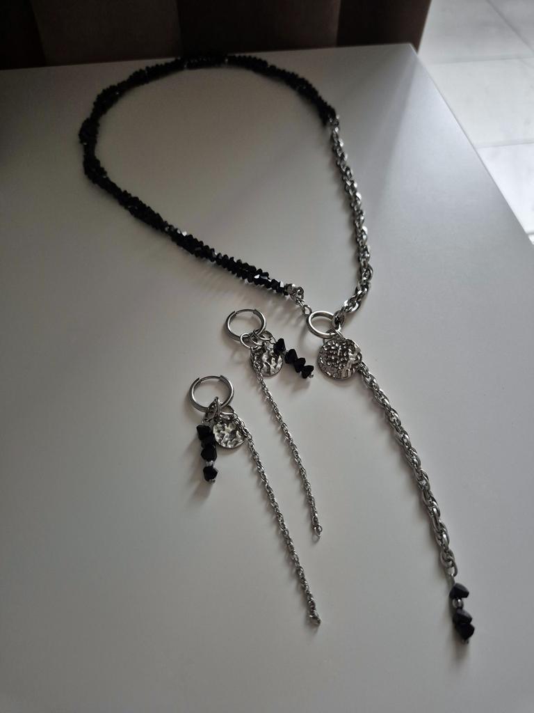 Колье комбинированное Black shine со съемными подвесками