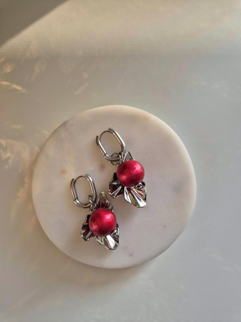 Серьги с хлопковым жемчугом Red 2