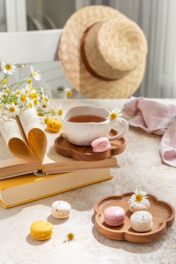 Подставки для чашек «Цветок» из цельного дуба, комплект 2 штуки