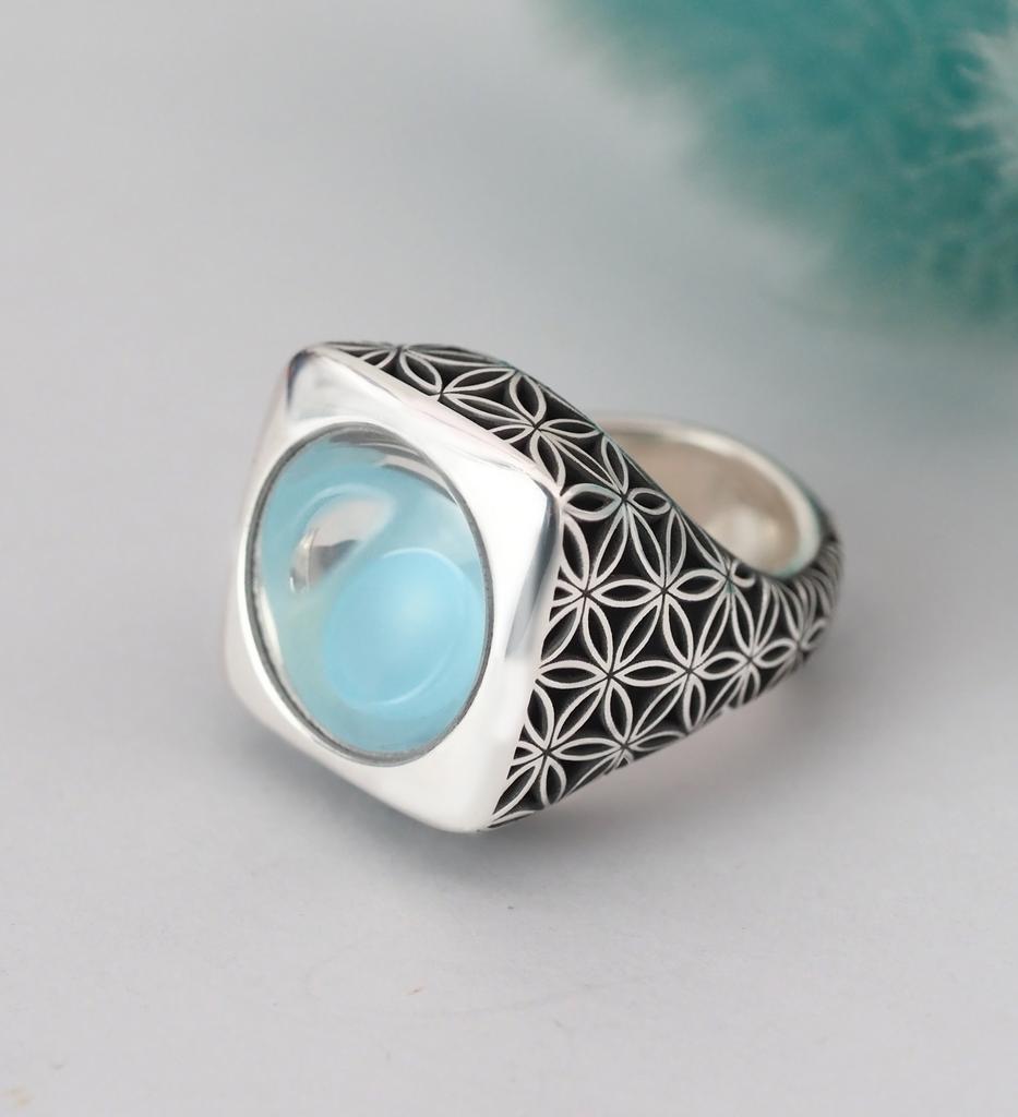 Кольцо Холи (синий халцедон, квадратное)