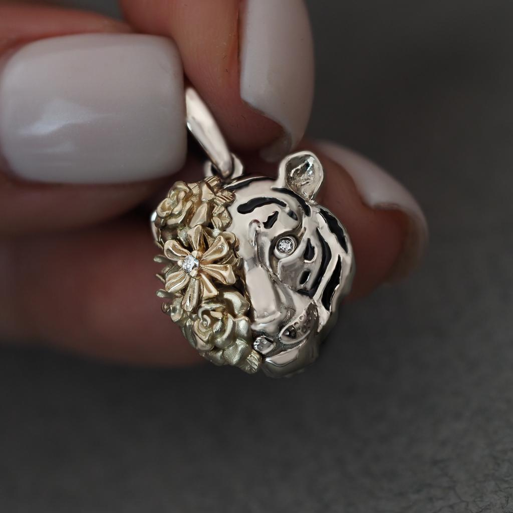 Подвеска "Тигр в цветах" золото 585