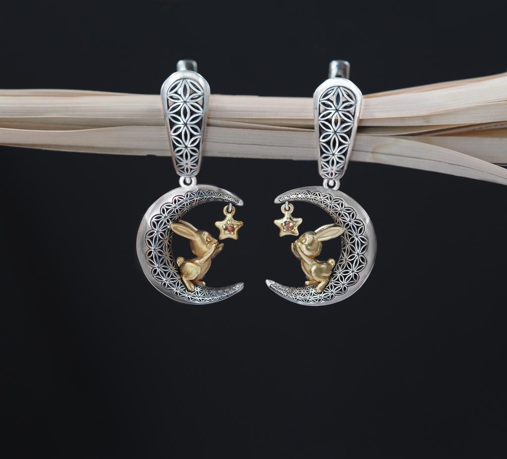 Серьги "Зайка на луне"