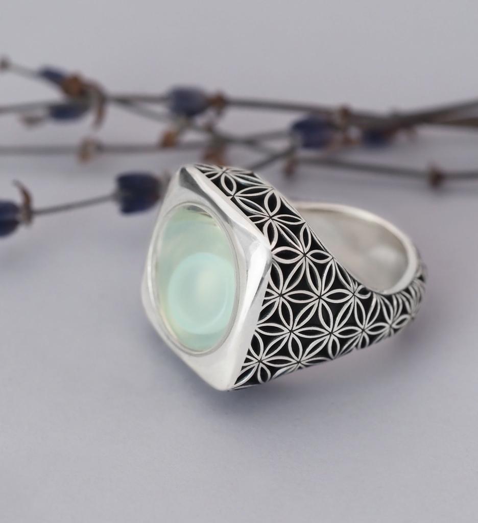 Кольцо Холи (аква халцедон, квадратное)