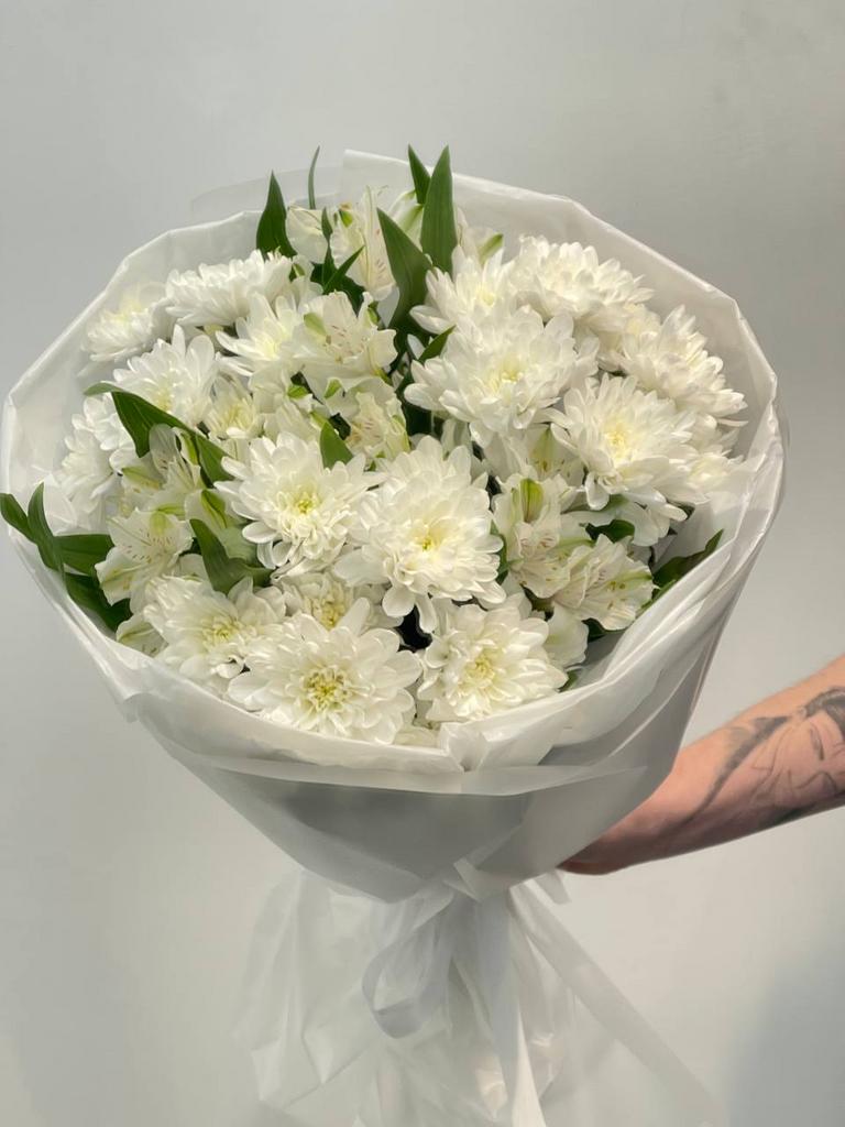 Дуо букет из кустовой хризантемы и альстромерии