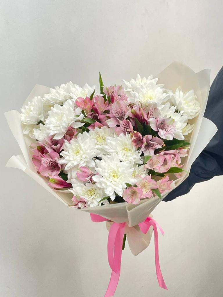 Дуобукет из кустовой хризантемы и альстромерии