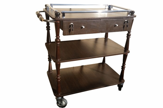 Тележка для обслуживания номеров с 3-мя полками. Выдвижные ящики  Размер: 55*80*95