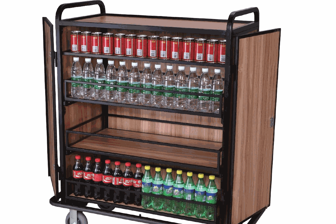 Тележка для напитков с полками из МДФ и закрывающимися дверцами с замком