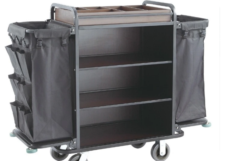 Тележка для горничных с полками из МДФ и 2-мя мешками на 110л