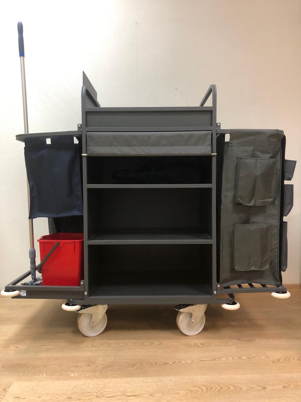 Тележка для горничных с полками и 2-мя мешками, премиум класса
