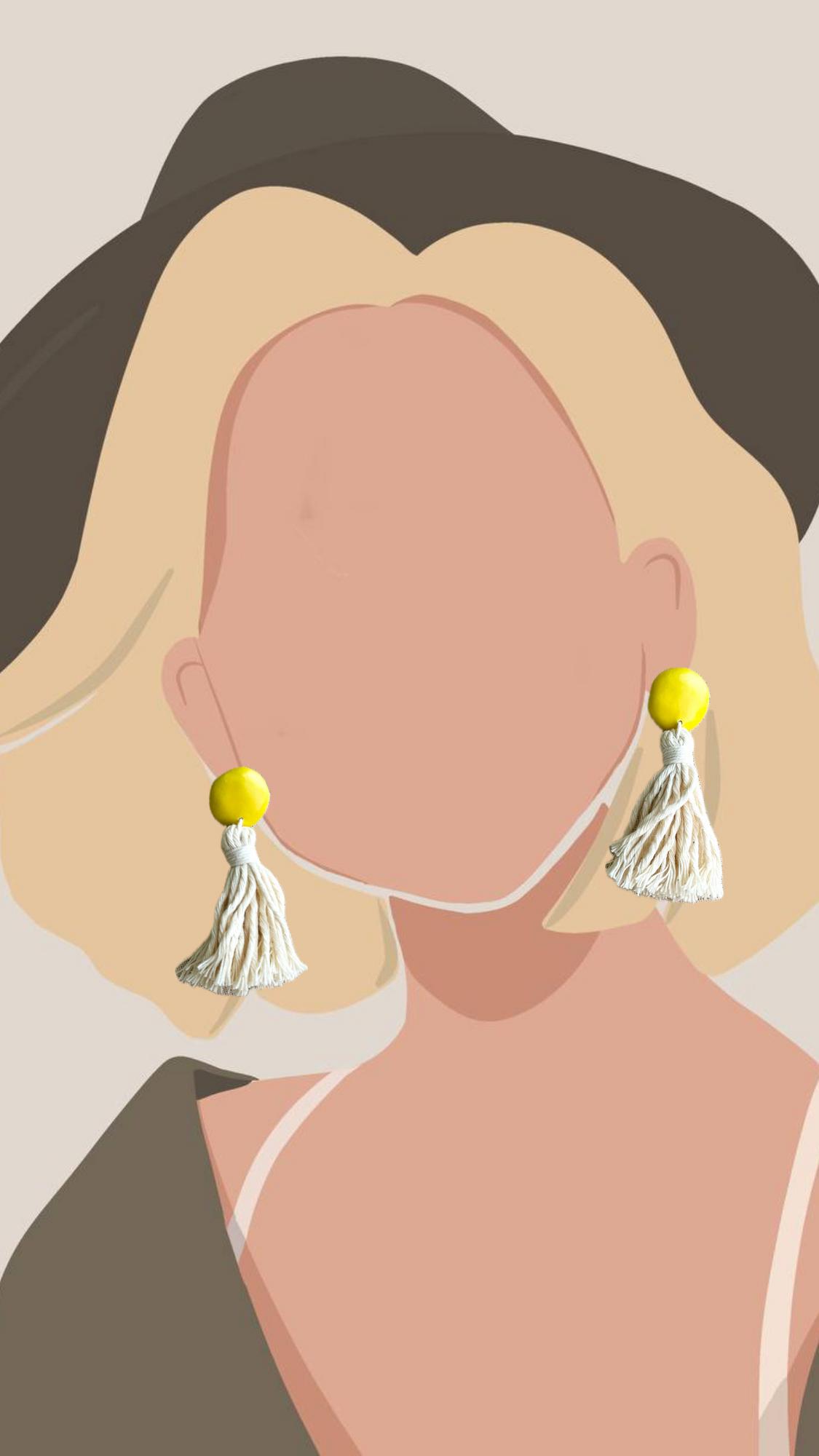 Серьги-кисти с керамической бусиной Жёлтые