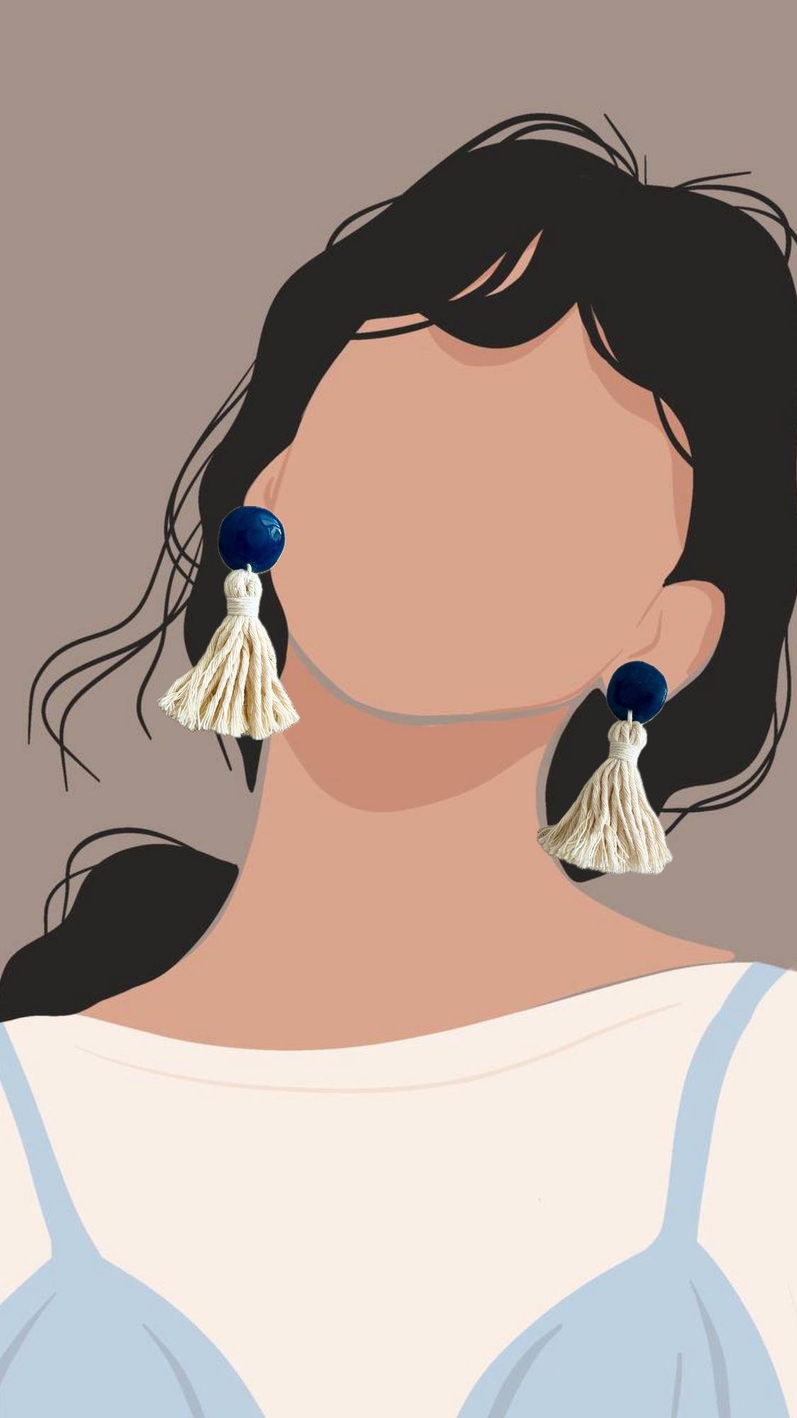 Серьги-кисти с керамической бусиной Синие