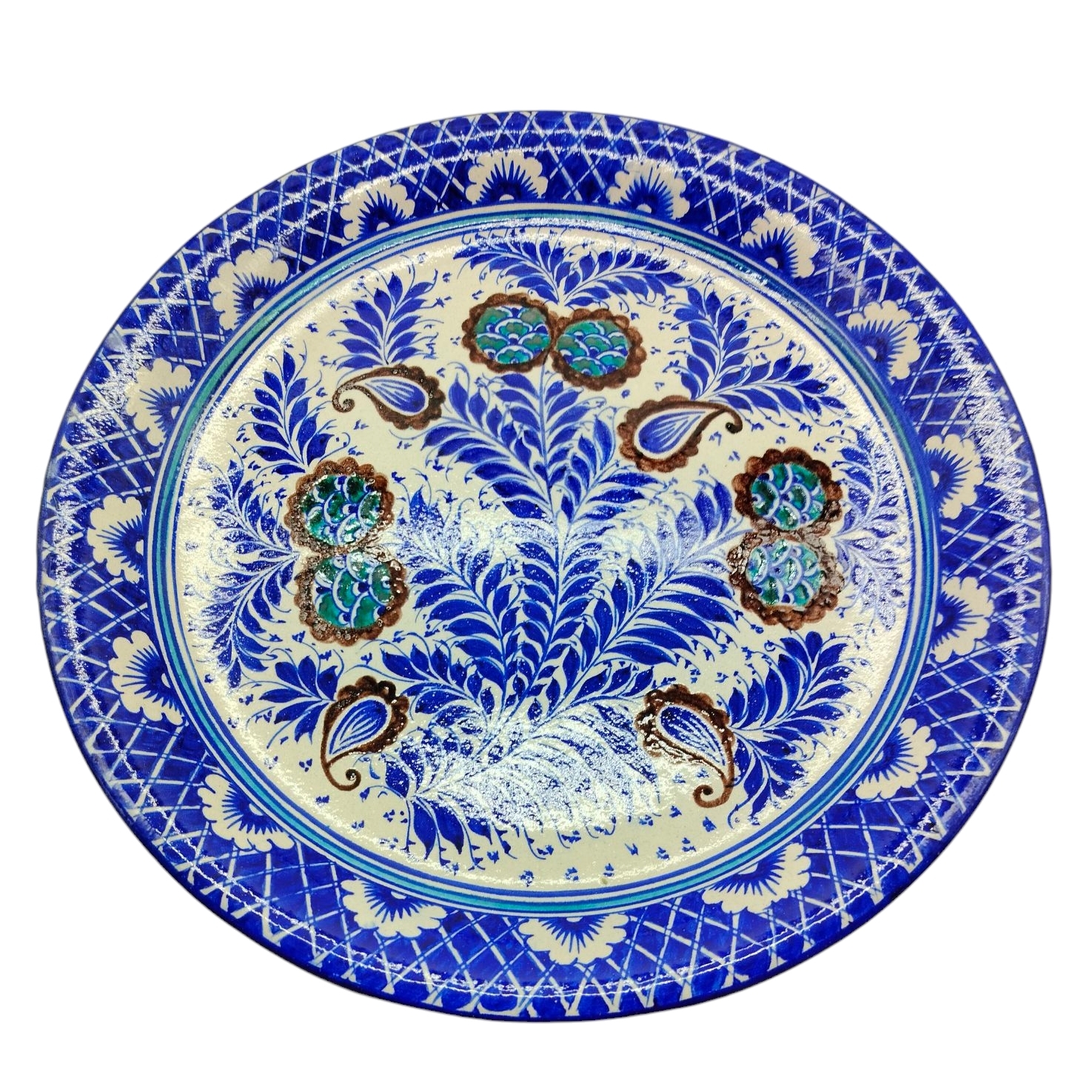 Авторский узбекский ляган «Цветочная поляна» ручной работы Исмаила Комилова, 48 см | Риштанская керамика