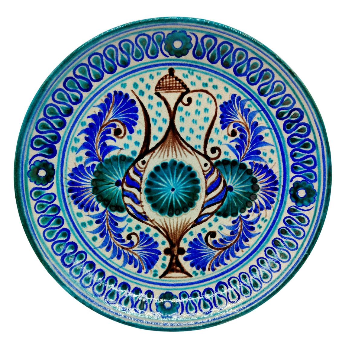 Авторский узбекский ляган ручной работы, риштанская керамика, ишкоровая глазурь - для коллекции и подарка