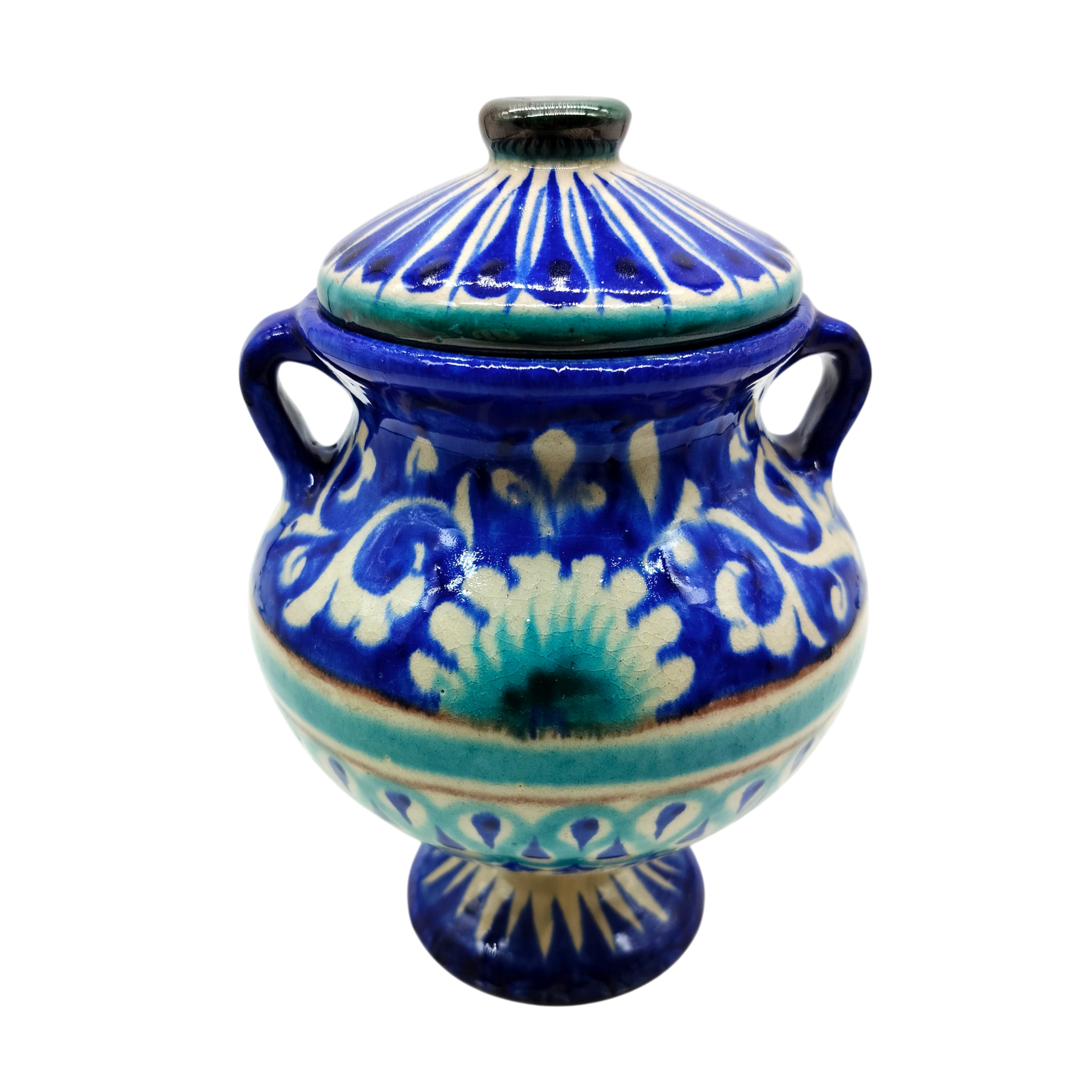 Авторская риштанская керамика. Ваза с крышкой. Габариты (с крышкой): 18,5 x 10 см