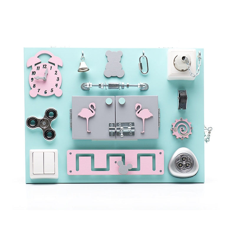 Бизиборд "Love Flamingo" с грифельной доской, 30х40см, дерево