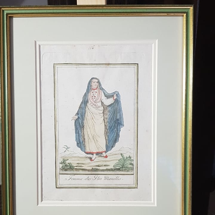 Старинная гравюра   " Костюмы народов мира "МАНИЛА", 25х31