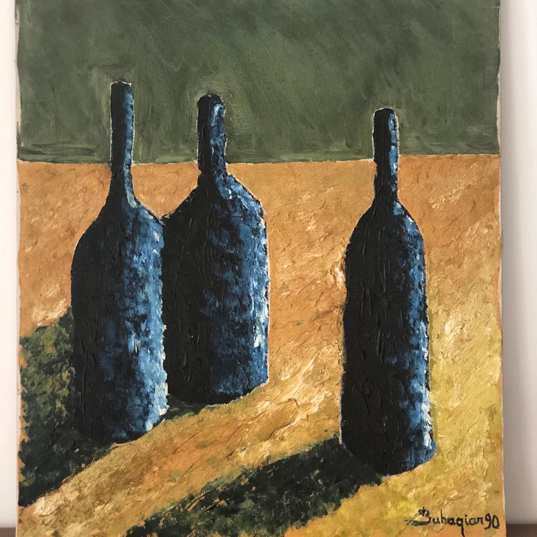 Франция Картина Масло " 3 bouteilles" 1990