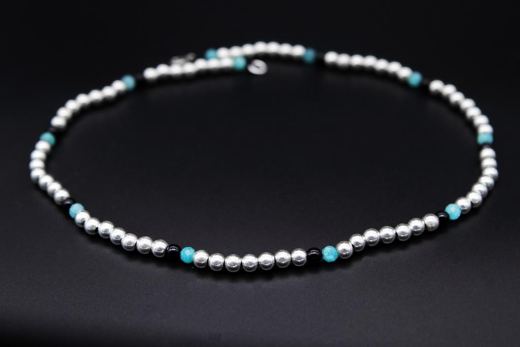 Чокер, серебро 925 с амазонитом и ониксом Amc003