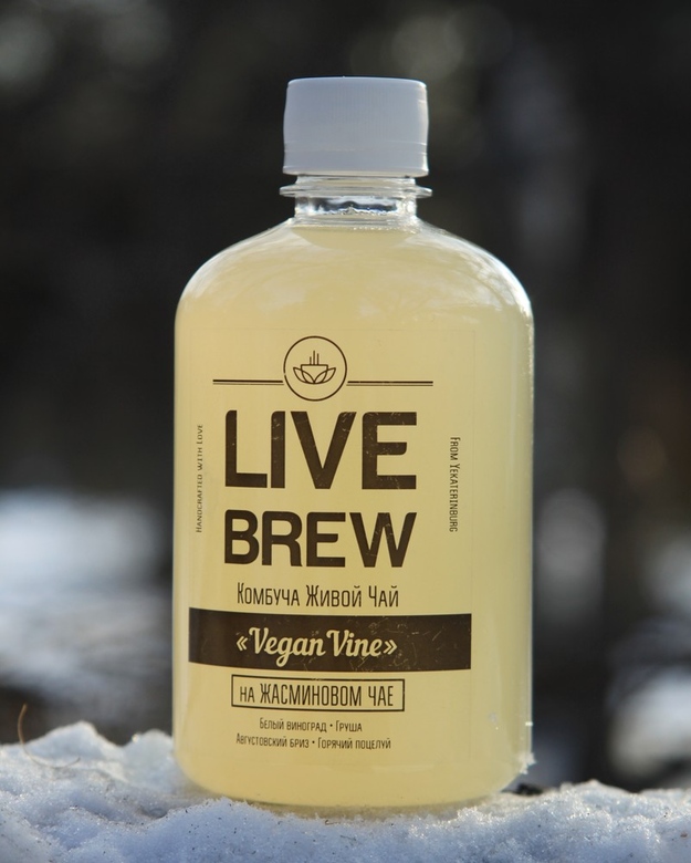 Комбуча "Vegan Vine" на Жасминовом Зелёном Чае (Белый виноград + Груша)