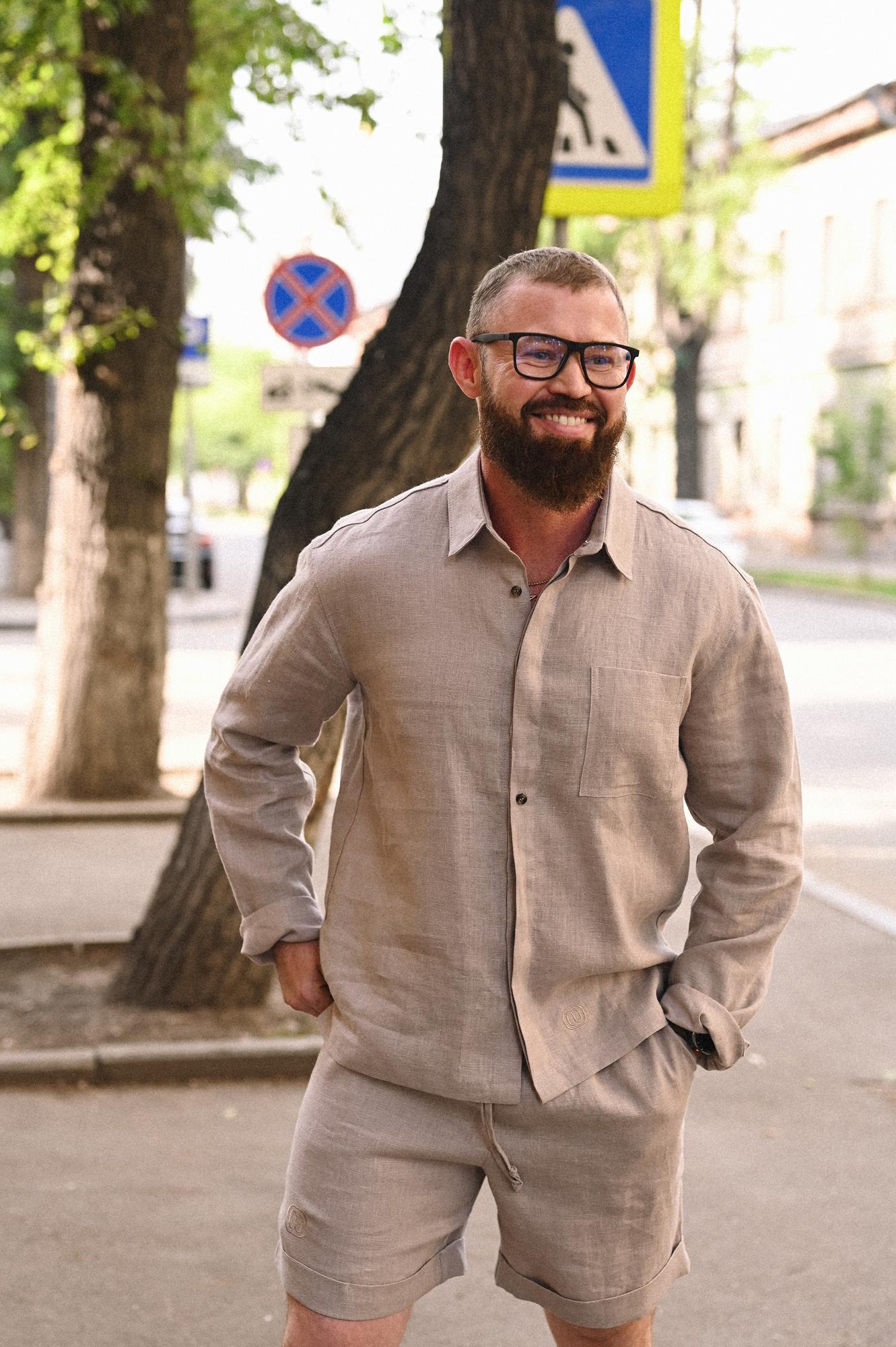 Рубашка приталенная изо льна grey