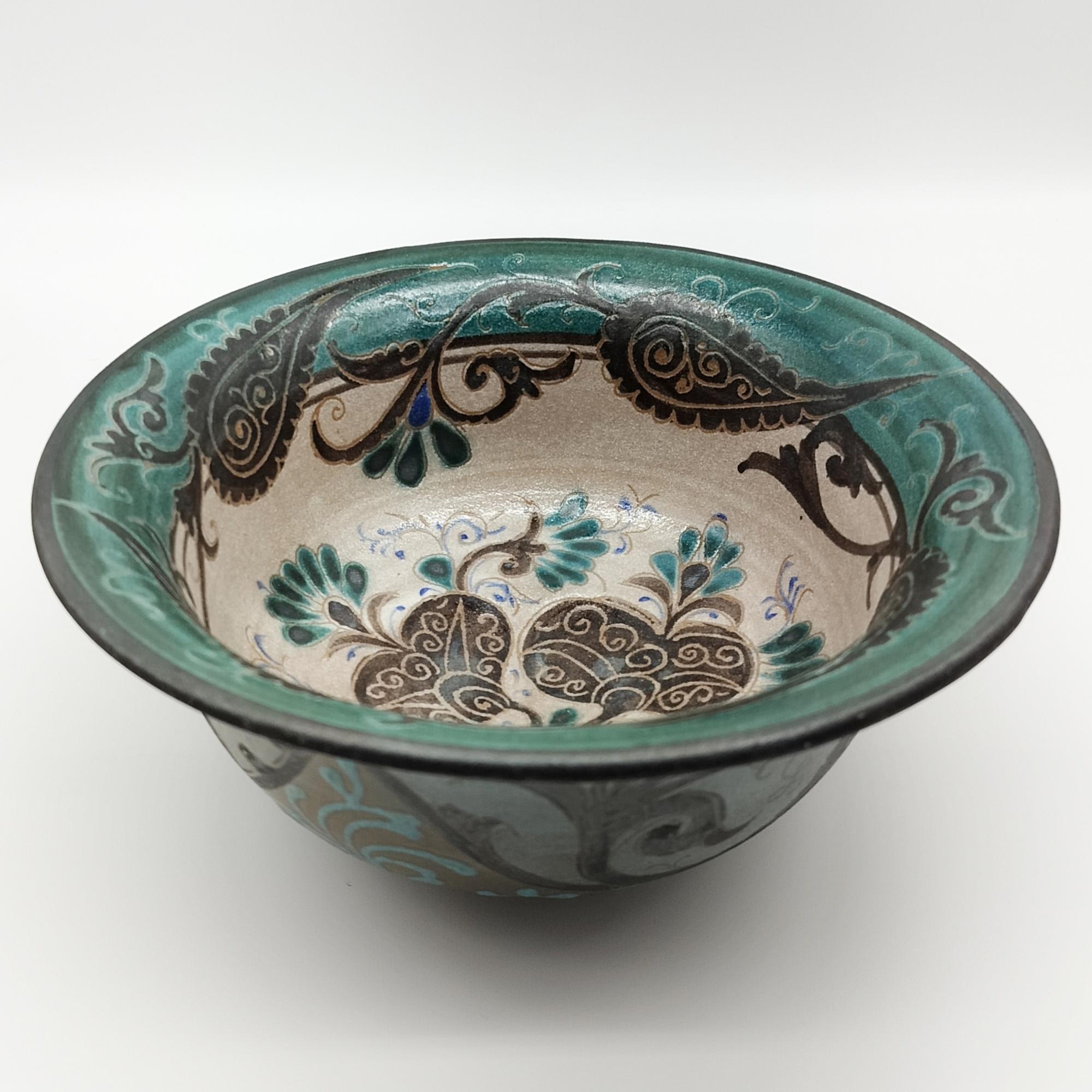 Уникальный салатник-шокоса. Ручная работа, ишкоровая глазурь. Риштанская керамика музейного уровня. Диаметр 20,5 см. Эксклюзивный подарок.