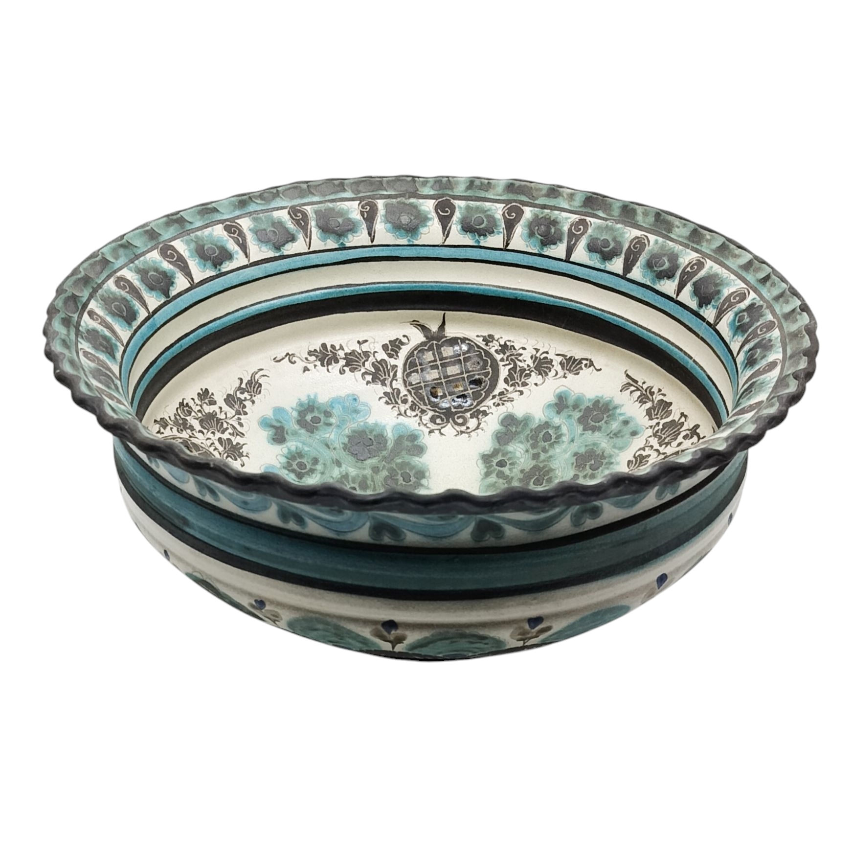 Авторская риштанская керамика - Ваза для фруктов или большой салатник и «4 граната», Алишер Назиров