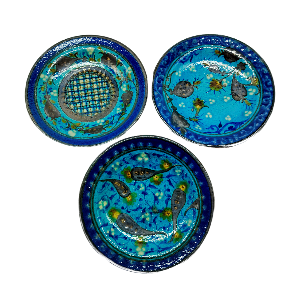 Набор тарелок ручной работы 17 см: винтажная роспись, ишкоровая глазурь, ручная работа