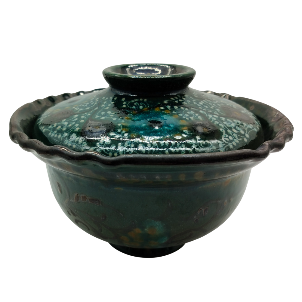 Авторская риштанская керамика: Ваза-салатник с крышкой работы Алишера Назирова